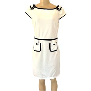 NWT Classic White Cotton Midi Summer Dress Black Contrast Piping
